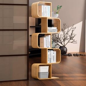 5-Tier S-Shaped Geometric Modern Bamboo Bookshelf | Large Capacity | Free-Standing | Home Office Living Room