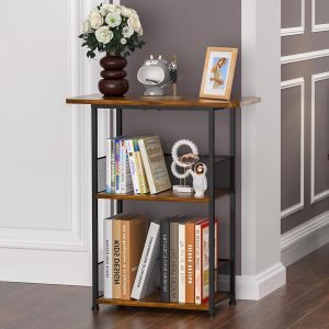  Small Bookshelf 3 Tier Bookcase - Rustic wood and metal bookcase storage organizer