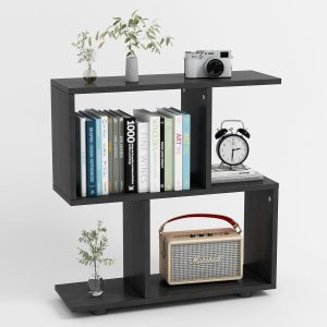 Geometric 2-Tier Open Shelf Bookcase - Contemporary Wood Display & Storage Unit