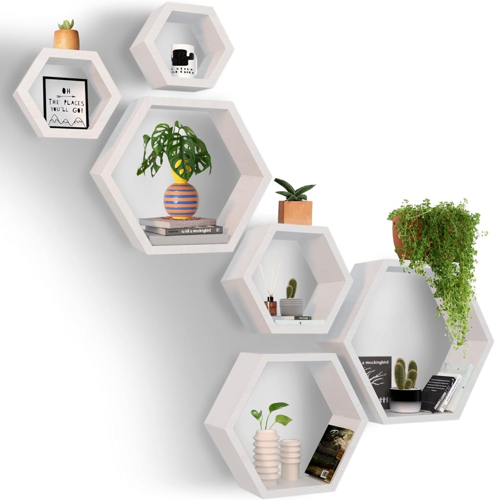 Hexagon Floating Shelves - Set of 6 Honeycomb Shelves | Stylish and Durable Wall Decor