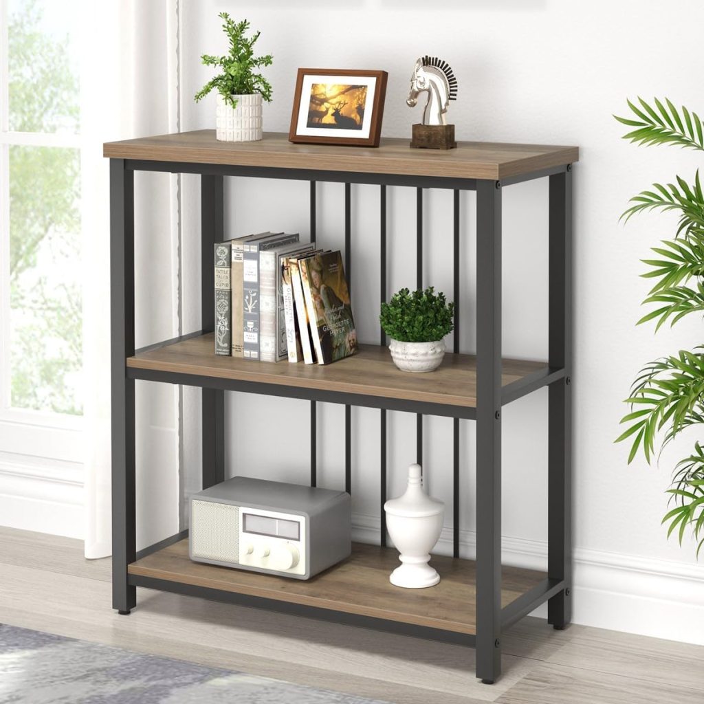 FOLUBAN Small Bookshelf and Bookcase | 3 Tier Open Shelving Unit