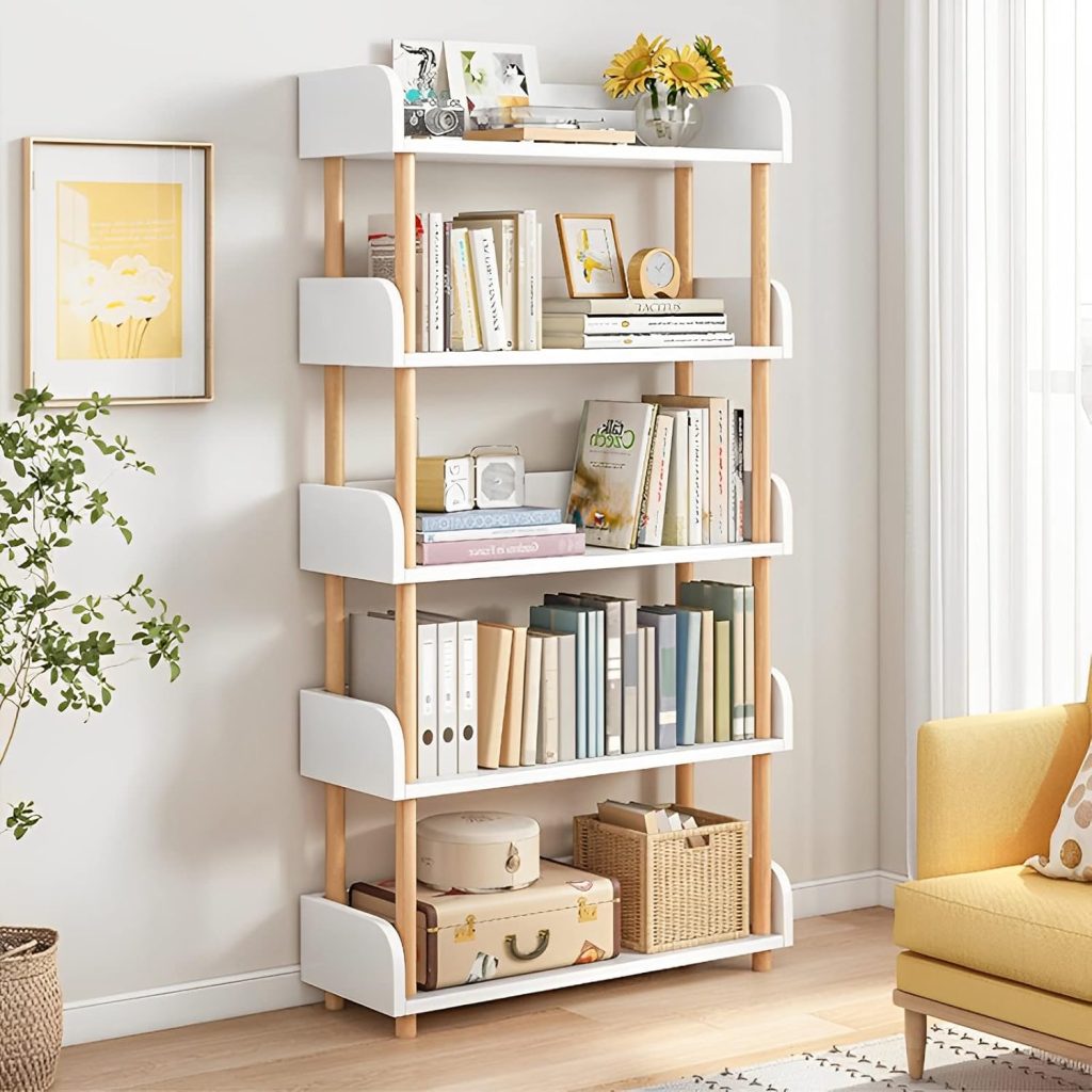 5-Tier Wooden Open Bookcase - Modern Freestanding Bookshelf