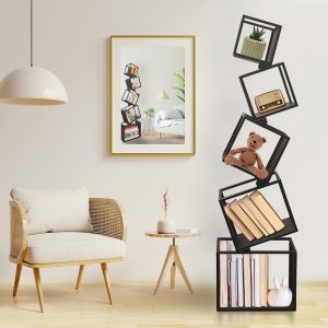 Modern Bookshelf 67" Tall | Cool Black Geometric Bookcase | Metal | KoreTech