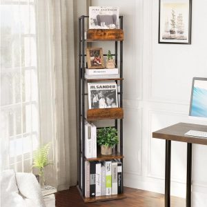 Bikoney Bookshelves 5-Tier - Space-Saving Rotating Corner Bookshelf 